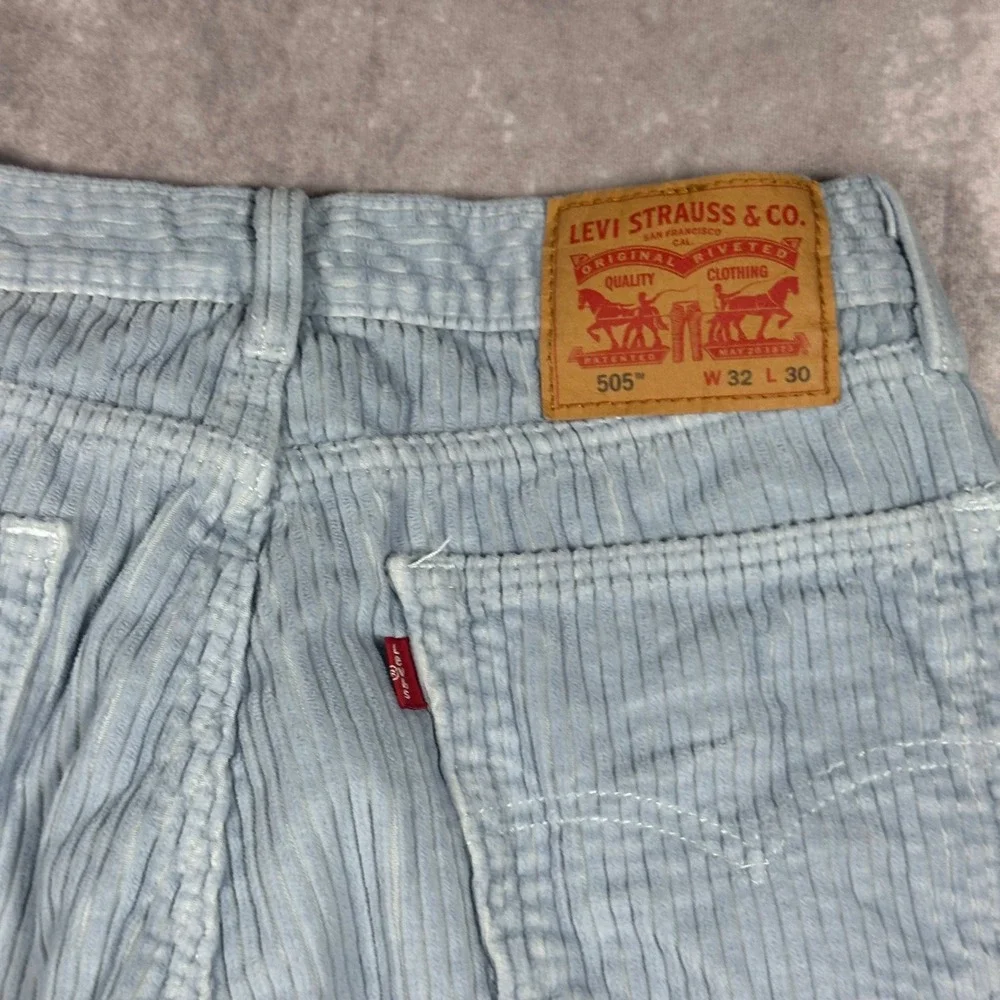 Levis 505 Regular Fit Corduroy Pants Mens 32x30 Light Blue Straight Leg Casual